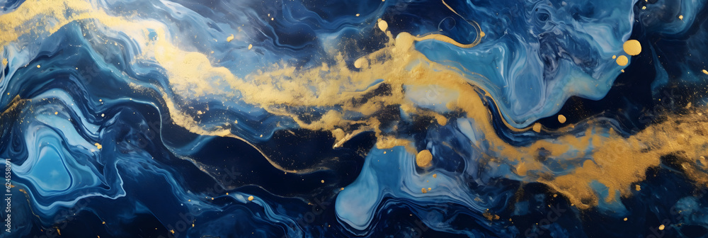 blue and gold marbling background with floating color structures, generative ai blue and gold marbling background with floating color structures, generative ai
