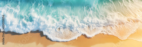 Aerial Beach View with tropical sand and smooth waves, generative ai 