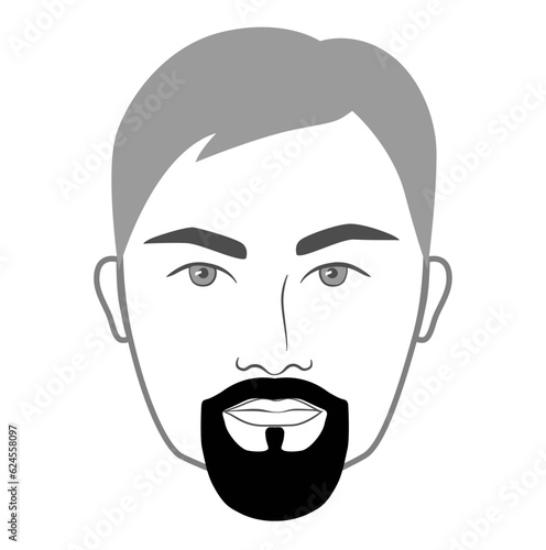 Circle Beard style men in face illustration Facial hair mustache with rounded goatee. Vector grey black portrait male Fashion template flat barber set. Stylish hairstyle isolated outline on white