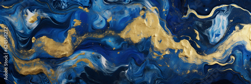 blue and gold marbling background with floating color structures, generative ai