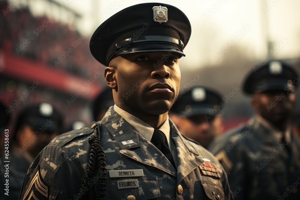 Portrait of an American soldier in the ranks with selective focus. AI generated, human enhanced Portrait of an American soldier in the ranks with selective focus. AI generated, human enhanced