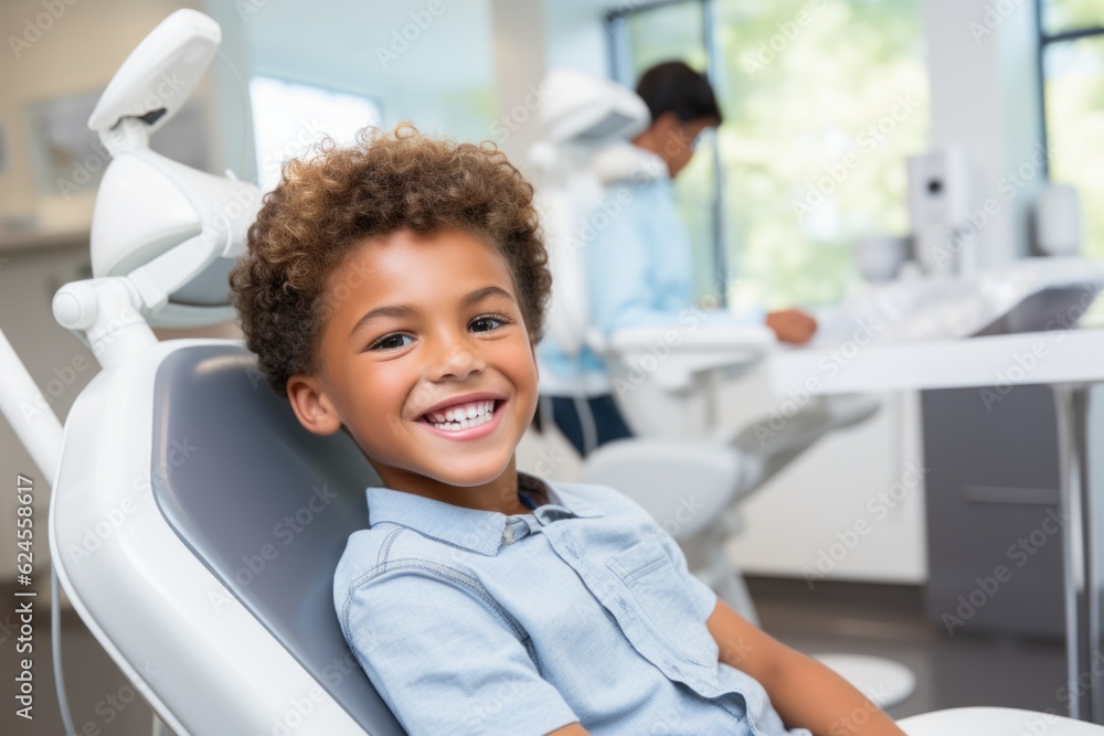 Child at the dentist. Portrait with selective focus and copy space Child at the dentist. Portrait with selective focus and copy space