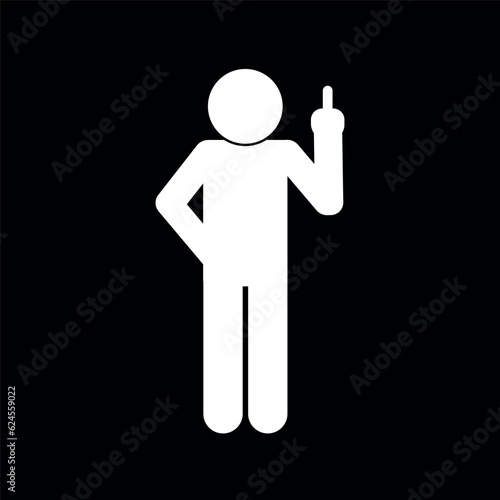 
vector illustration of a flat person on a black background who shows the middle finger. fuck you. provocation. avatar. icon. bad guy