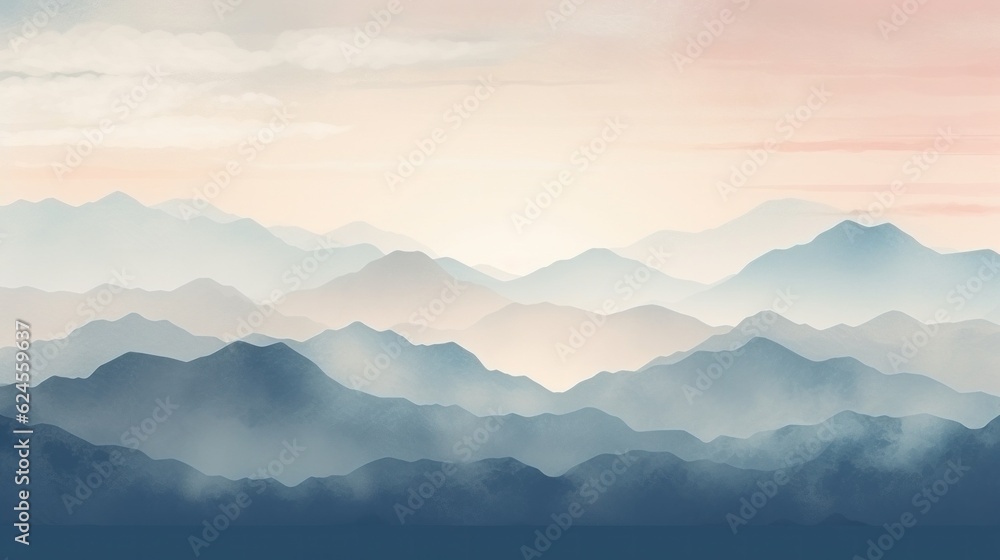 Mountain background. Minimal landscape art with watercolor brush illustration.