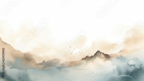 Mountain background. Minimal landscape art with watercolor brush illustration.