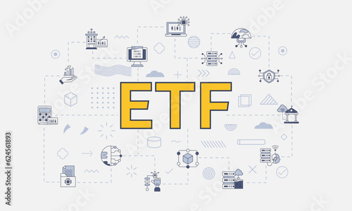 etf exchange traded fund concept with icon set with big word or text on center