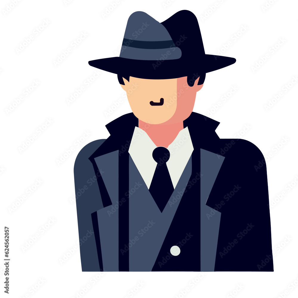 Vector of a Male Detective, Investigative Detective Graphic for Mystery and Crime Designs