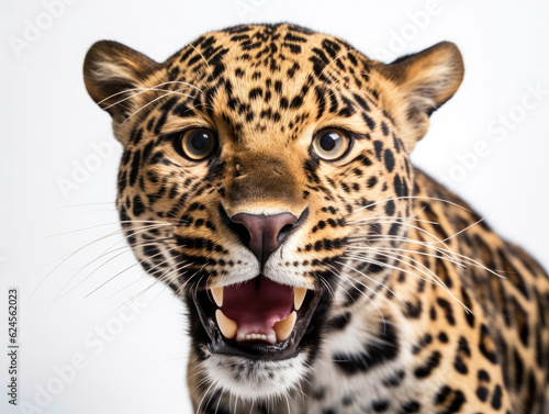 Angry wild jaguar portrait and isolated white background. Generative AI