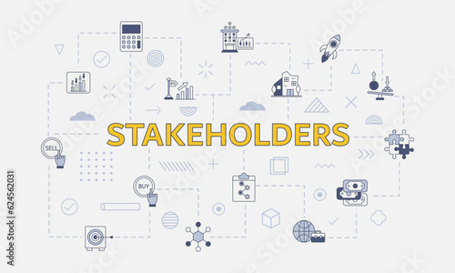 stakeholders concept with icon set with big word or text on center
