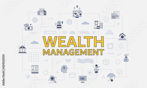 wealth management concept with icon set with big word or text on center