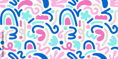 Hand drawn contemporary art collage with abstract shapes. Vector seamless pattern with Scandinavian cut out elements.