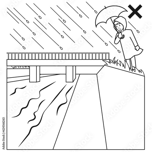 大雨のときに河川の様子を見に行く人
