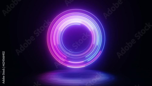 abstract 3d render neon background with blue pink glowing circles looping animation 4K footage