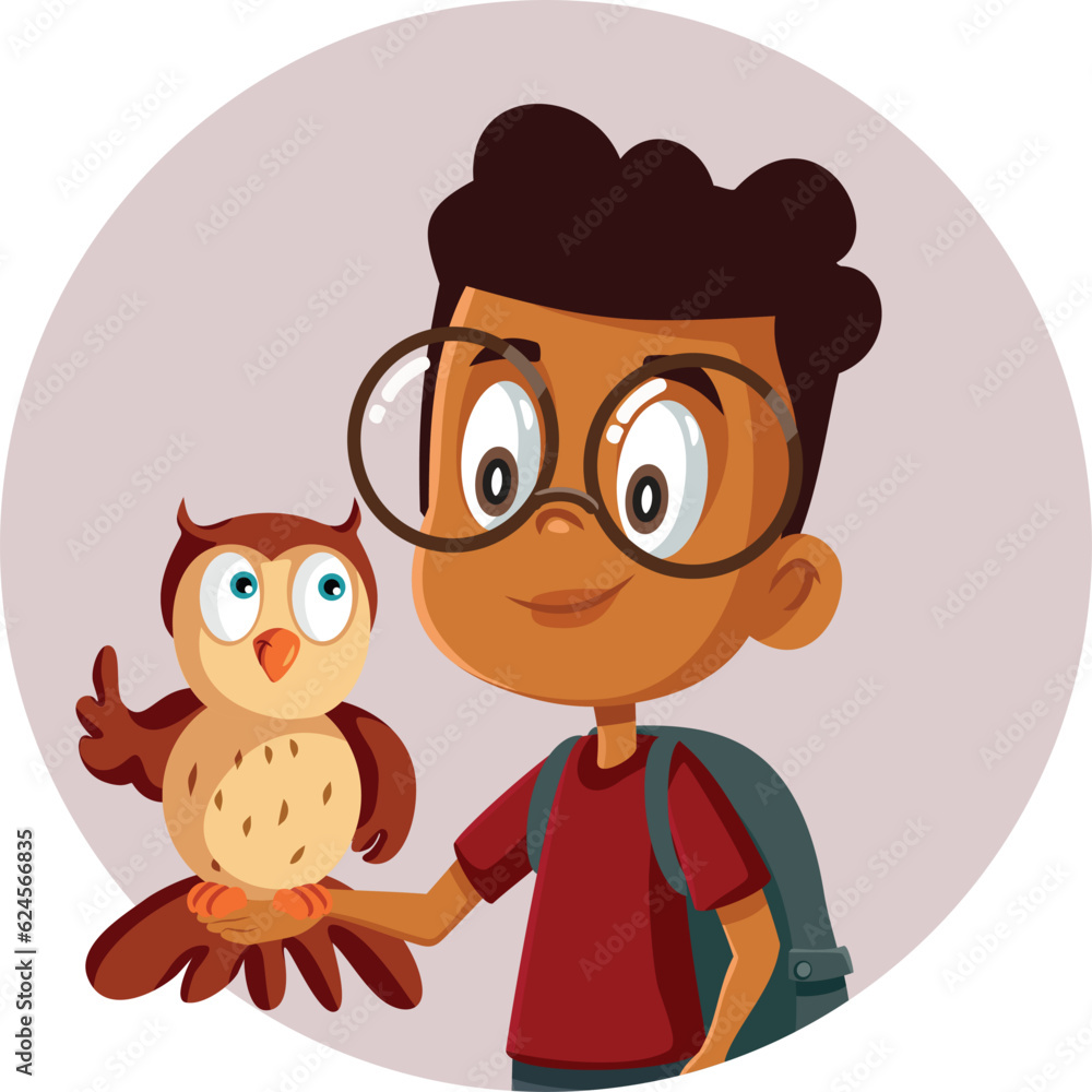 Smart kid Holding a Wise Owl Bird Vector Cartoon Character. Primary student having fun with his pet pal
Smart kid Holding a Wise Owl Bird Vector Cartoon Character. Primary student having fun with his pet pal