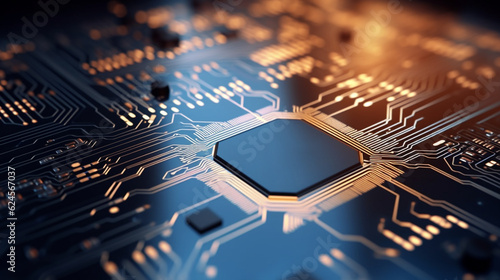 computer chip set on board. technology and Hi tech background concept. generative AI