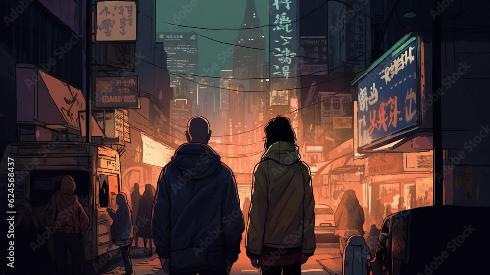 Couple in night street