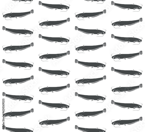 Vector seamless pattern of hand drawn doodle sketch black catfish fish isolated on white background