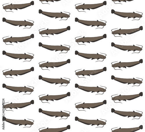 Vector seamless pattern of hand drawn doodle sketch colored catfish fish isolated on white background