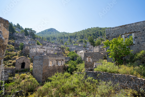 Ancient Greek house ruins in the ghost town of Kayakoy. Kayakoy is abandoned Greek village in Fethiye district  Turkey.