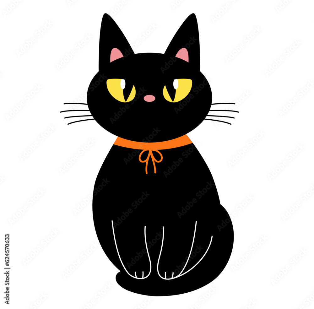 Cute black cat halloween cartoon illustration Stock Vector | Adobe Stock