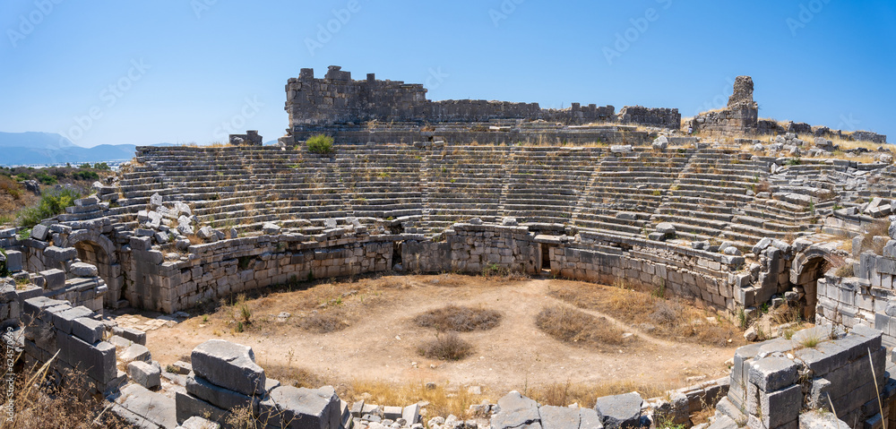 Panoramic view of the ancient theater in the ancient city of Xanthos.