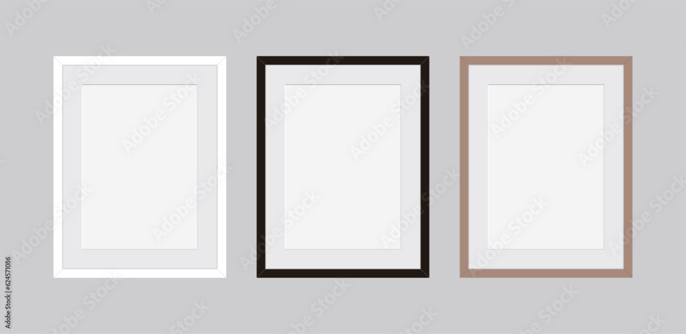 Wood frame mock-up illustration set. Colors are black, white and brown. Use photos and drawings by putting them in the blank space. Wood frame mock-up illustration set. Colors are black, white and brown. Use photos and drawings by putting them in the blank space.