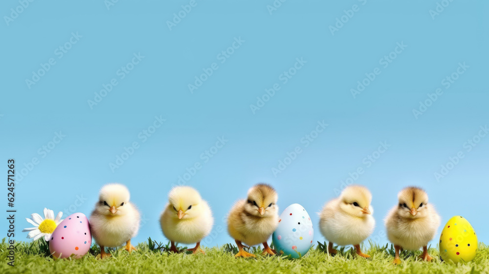 Easter Delight. Festive Banner with Cute Chicks and Blank Space for Text. AI Generative Easter Delight. Festive Banner with Cute Chicks and Blank Space for Text. AI Generative