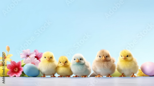 Easter Delight. Festive Banner with Cute Chicks and Blank Space for Text. AI Generative