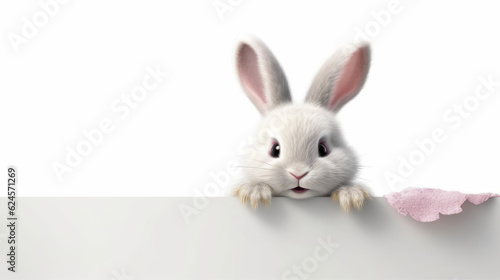 3D Bunny Banner  A cute 3D bunny design on a simple background with space for text. Copy space. Adorable concept - AI Generative