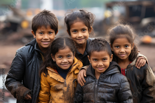Photo of Children in Crisis: Addressing Poverty and Starvation of Natural Disaster - AI Generative