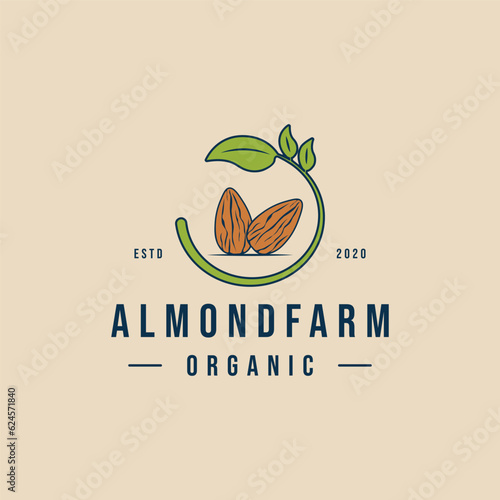 almond farm logo vintage, organic nature design template vector illustration design