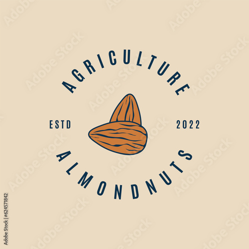 almond nuts logo vintage, nature agriculture design template vector illustration design