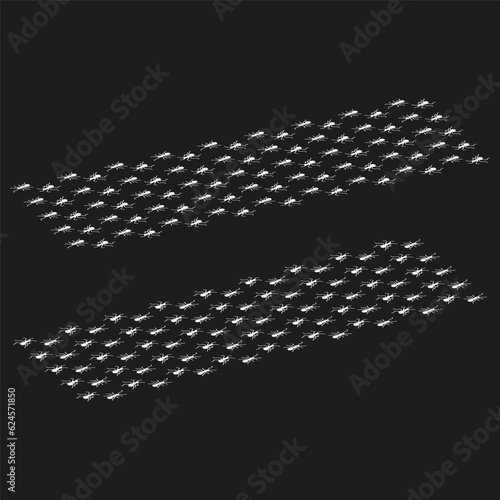 Ants trail lines of working ants on black background. Vector illustration. EPS 10.