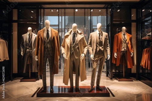 Luxury store window with mannequins in designer clothes, designer store interior, Generative AI
