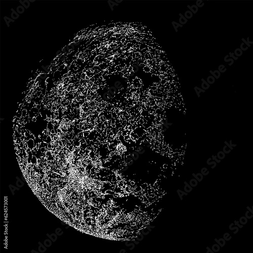 waning gibbous moon hand drawing vector isolated on black background.