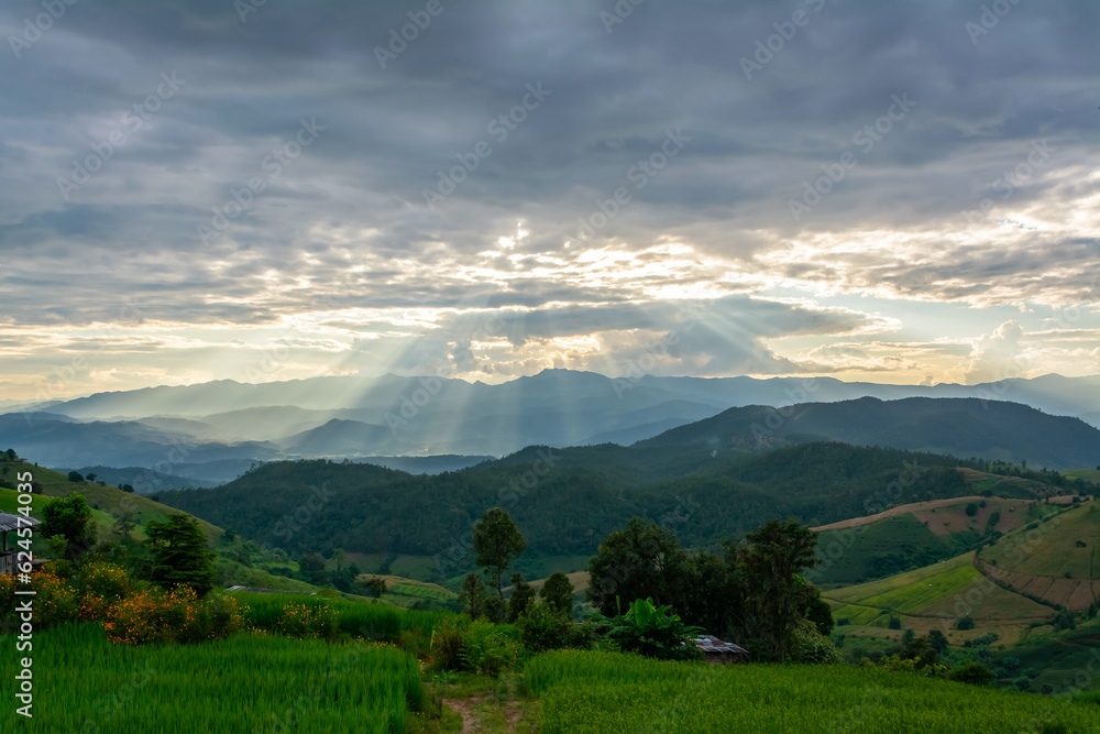 The sunset view at Ban Pa Bong Piang, Chiang Mai, Thailand The sunset view at Ban Pa Bong Piang, Chiang Mai, Thailand