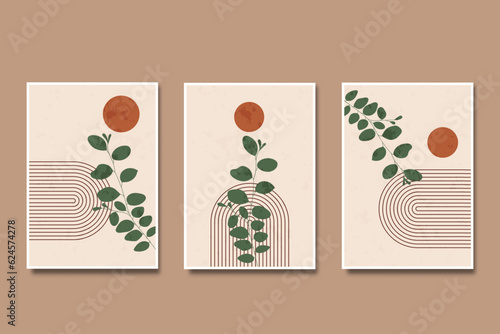 Set of poster trendy contemporary modern minimalist mid century, wall art poster design geometric illustration