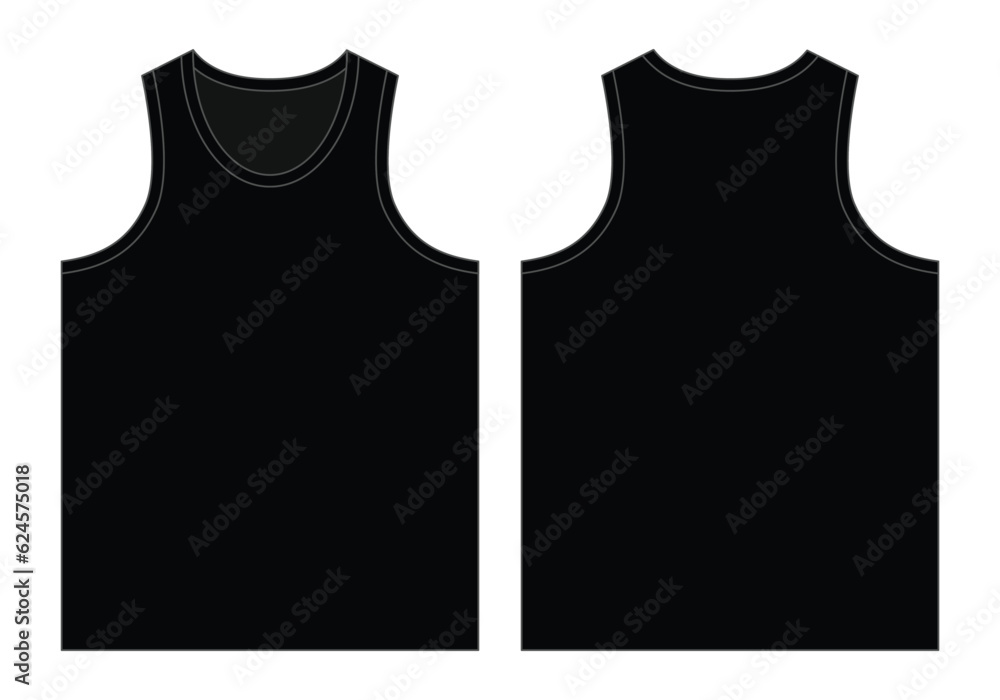Blank Black Tank Top Template on White Background. Front and Back View, Vector File. Blank Black Tank Top Template on White Background. Front and Back View, Vector File.