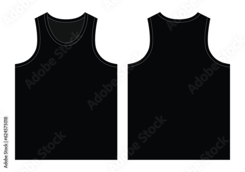 Blank Black Tank Top Template on White Background. Front and Back View, Vector File.