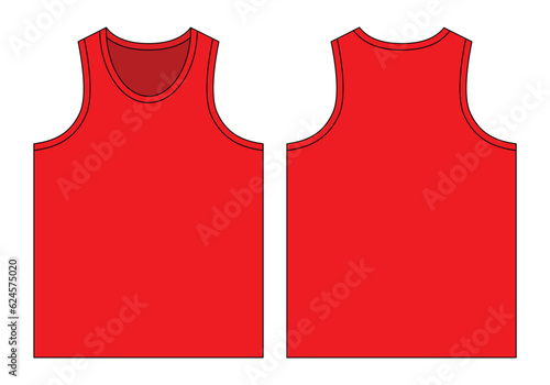 Blank Red Tank Top Template On White Background.
Front and Back View, Vector File.
