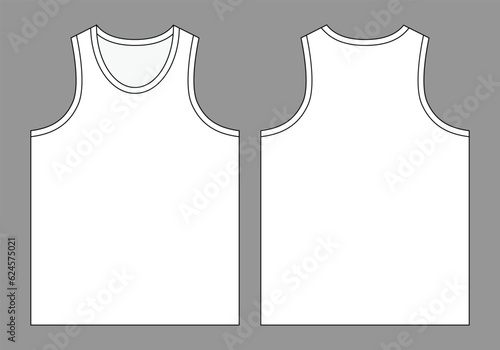Blank White Tank Top Template on Gray Background. Front and Back View, Vector File.