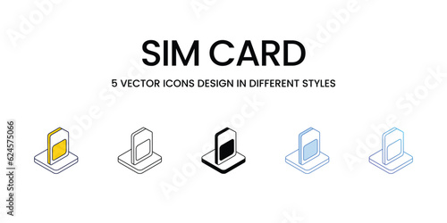 Sim Card Icon Design in Five style with Editable Stroke. Line, Solid, Flat Line, Duo Tone Color, and Color Gradient Line. Suitable for Web Page, Mobile App, UI, UX and GUI design.