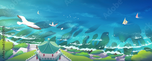 Panorama fringing reefs seascape