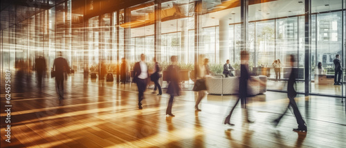 Group of people working in the office, people walking, motion blur