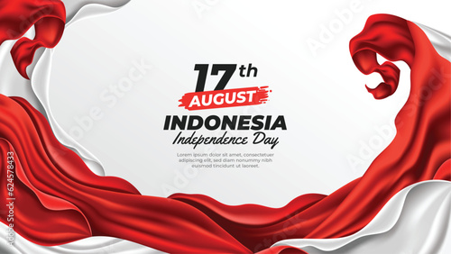 Realistic Red and White Flag in Indonesia Independence Day Background photo