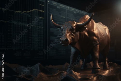 Bullish market. Bull staring at chart. Generative AI