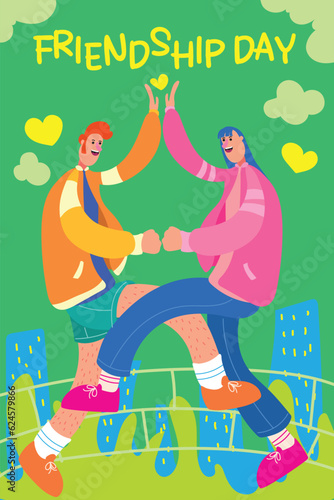graphic vector illustration of two best friends giving handshake cheerfully great for banner, poster and flyer