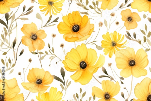 yellow flowers watercolor seamless patterns.exotic floral pattern wallpaper texture.Generative AI © damiano