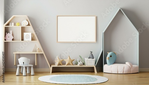 Modern interior of minimalistic children's room On Wall Mockup 