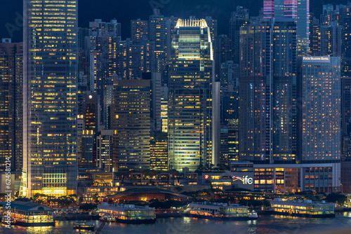 city skyline at night with IFC